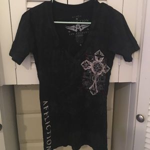 Affliction Black Cross V neck Top
